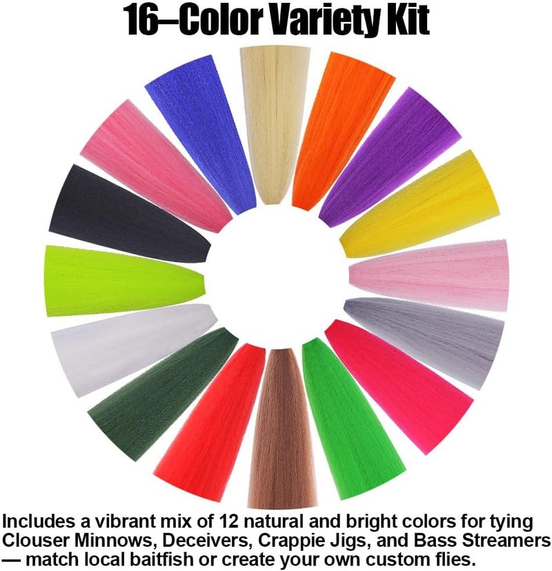 LURELINK Faux Bucktail Fly Tying Materials Kit –12 & 16 Colors Synthetic Bucktail Hair for Fly Fishing Jig & Streamer Lure Making Making - Image 4